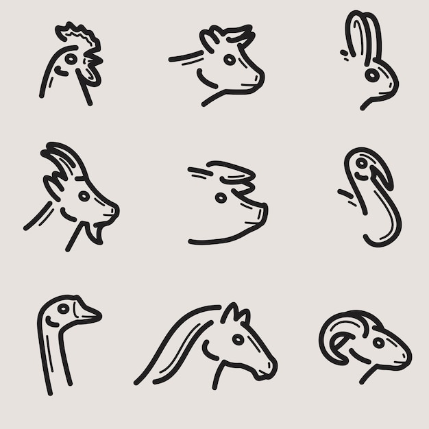 Conjunto de animales de granja. Icono de colección animales de granja. Vector
