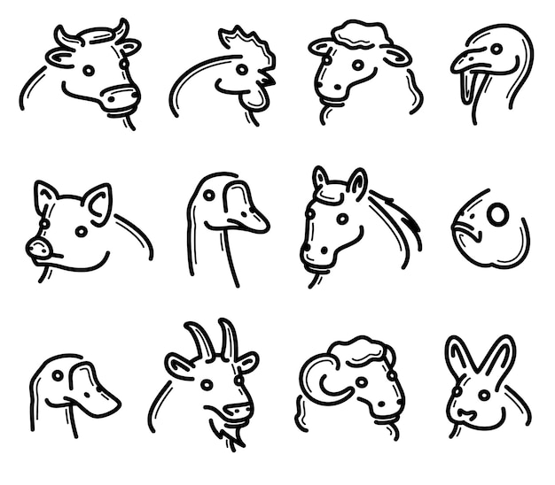 Conjunto de animales de granja. Icono de colección animales de granja. Vector