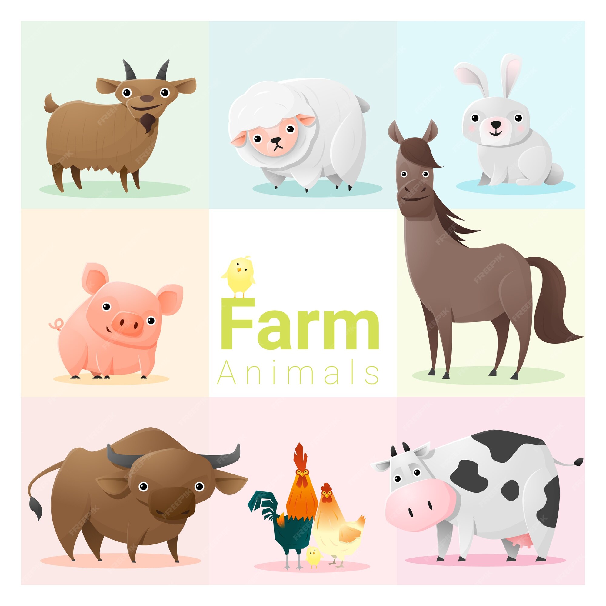 Conjunto de animales de granja Vector Pr