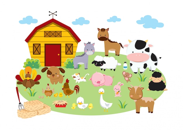 Vector conjunto de animales de granja