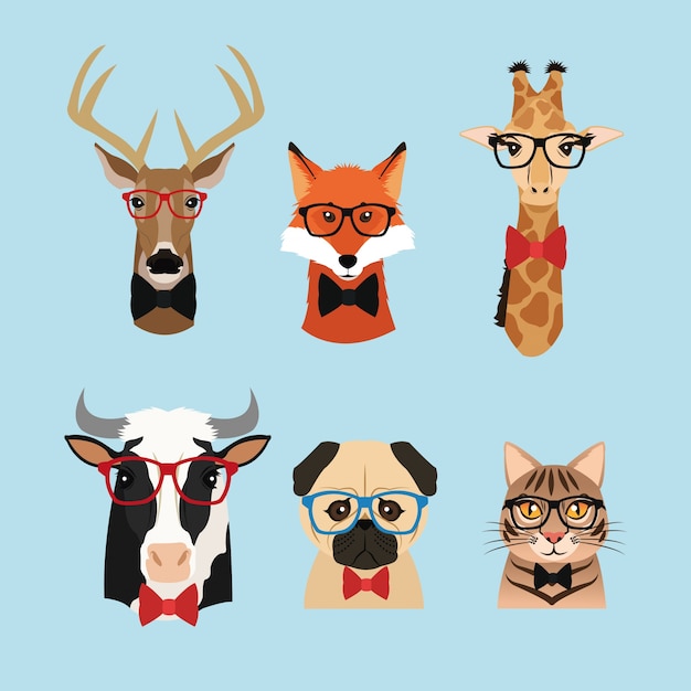 Conjunto de animales hipster