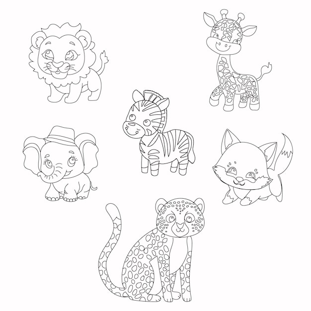 conjunto de animales lindos para colorear libros o páginas para niños