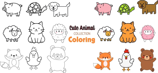 Un conjunto de animales lindos para colorear