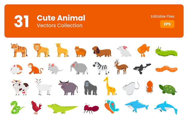 Conjunto de animales lindos dibujados a mano por vector