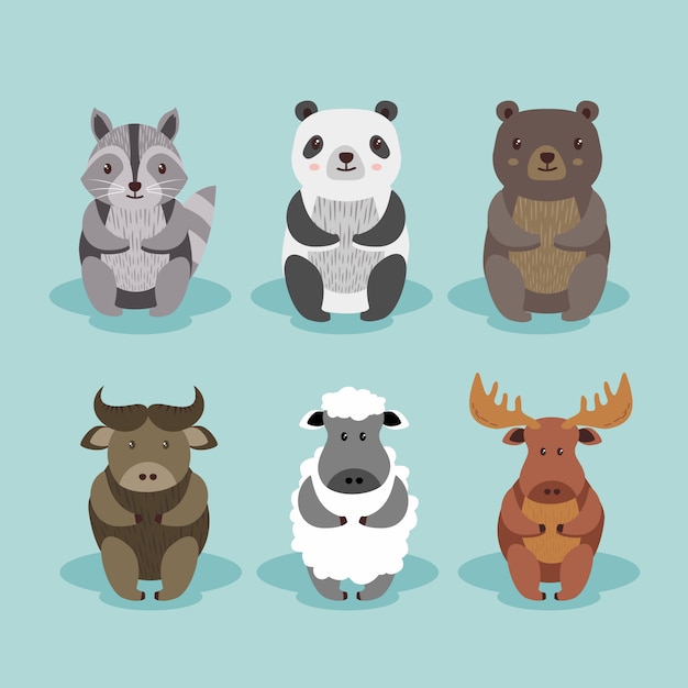 Conjunto de animales lindos dibujos animados