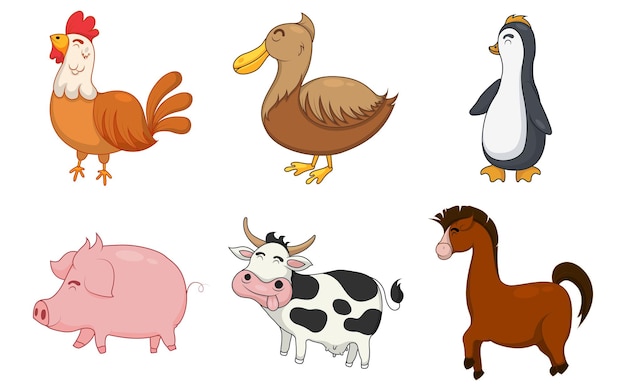 Conjunto de animales lindos en estilo de dibujos animados