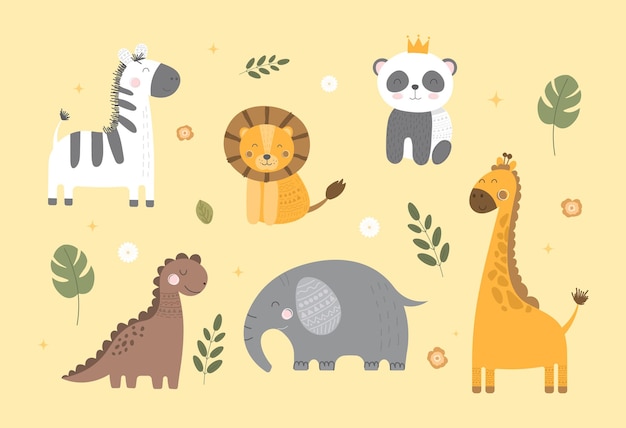 Vector conjunto de animales lindos en gráficos vectoriales de estilo de dibujos animados