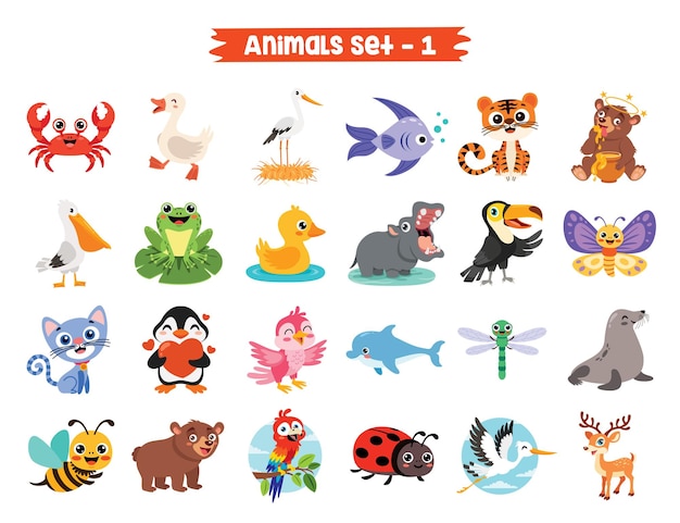 Conjunto de animales lindos de la historieta