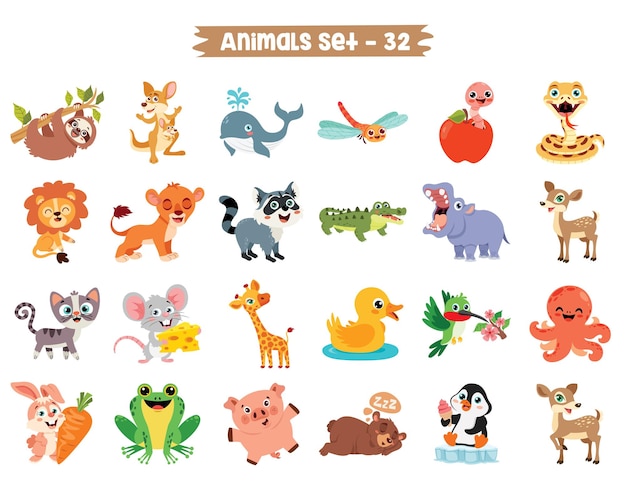 Vector conjunto de animales lindos de la historieta