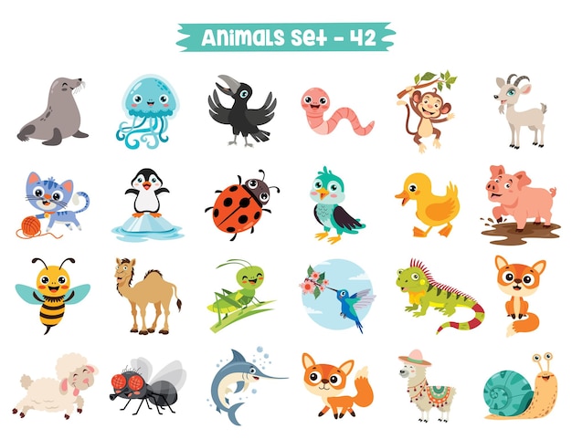 Vector conjunto de animales lindos de la historieta