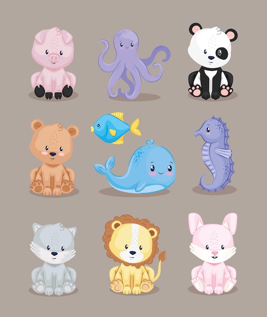 Vector conjunto de animales lindos