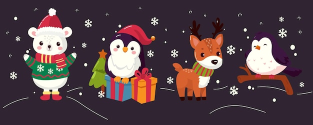 conjunto de animales para Navidad y Año Nuevo animales lindos para Navidad pingüino oso ciervo pinzón b