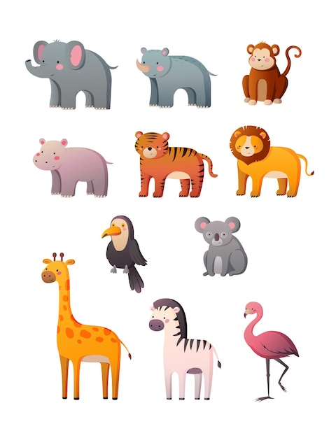 Conjunto de animales de safari divertidos y lindos animales salvajes colección de dibujos animados