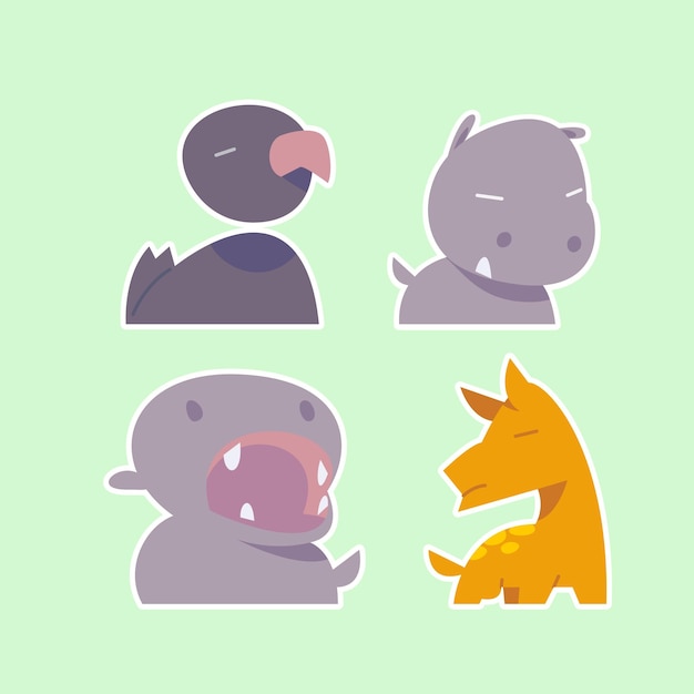 Conjunto de animales salvajes lindos que incluye buitres, hipopótamos y ciervos Animales de la jungla Safari vector Ilustración de animales del bosque