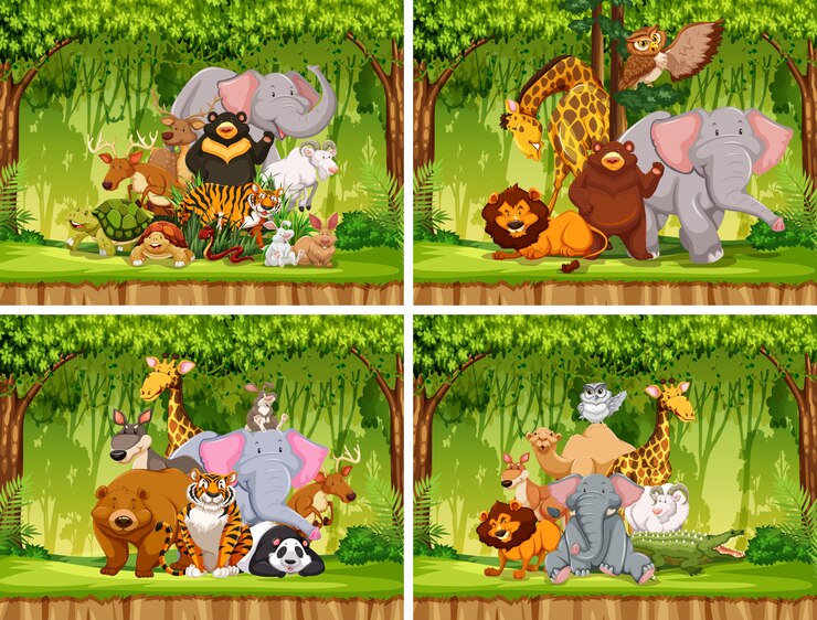 Vector conjunto de animales salvajes en la naturaleza.