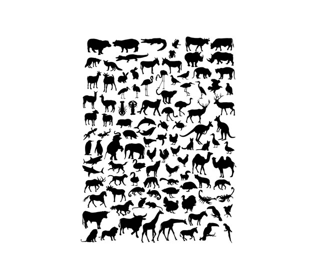 Conjunto de animales siluetas arte diseño vectorial