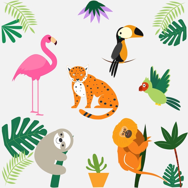 Vector conjunto de animales tropicales vectoriales