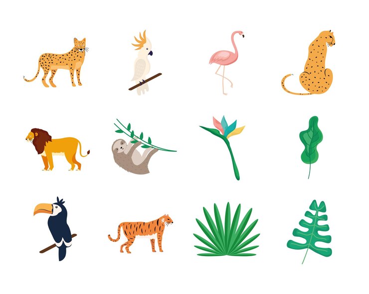 Vector conjunto de animales tropicales