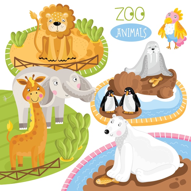 Conjunto de animales de zoológico.