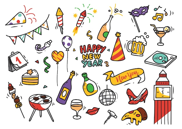 Conjunto de año nuevo doodle