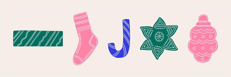 Vector conjunto de año nuevo navidad panes de jengibre estilo dibujado a mano con adornos iconos aislados elementos de pegatinas