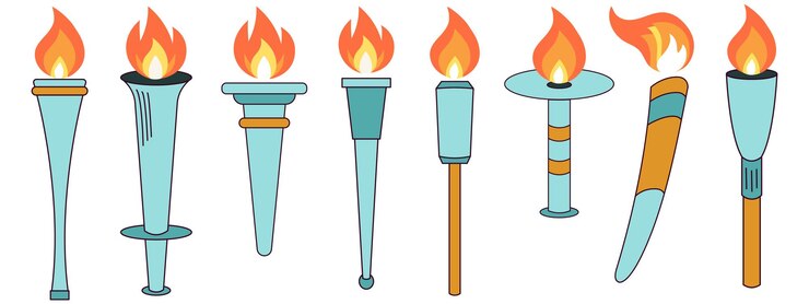 Vector conjunto de antorchas con fuego ardiente
