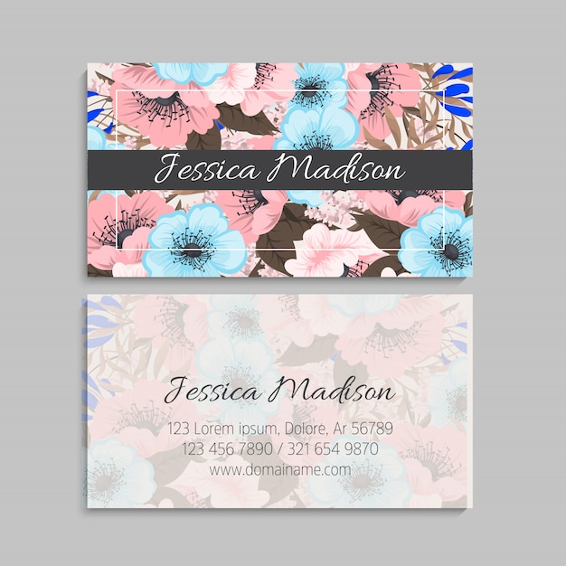 Conjunto de anverso y reverso de tarjeta con flores.