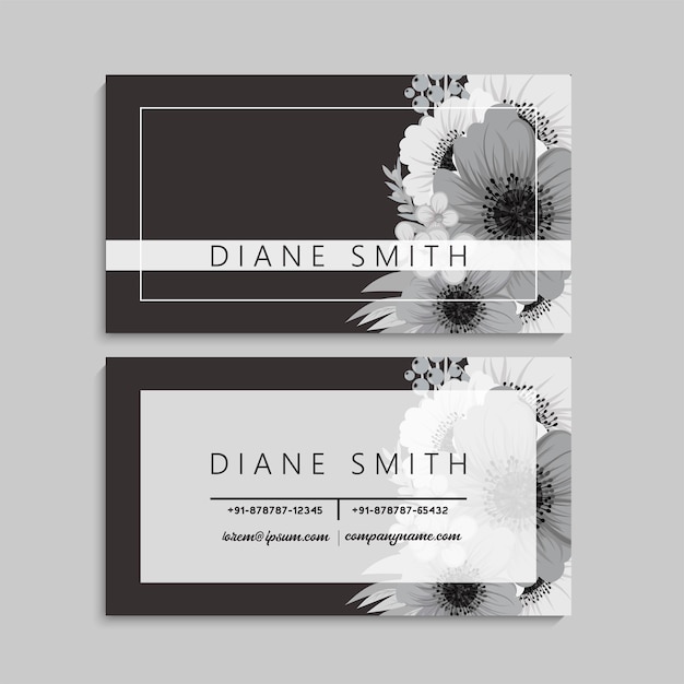 Conjunto de anverso y reverso de tarjeta con flores.