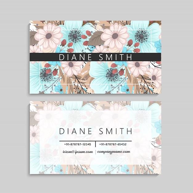 Conjunto de anverso y reverso de tarjeta con flores.