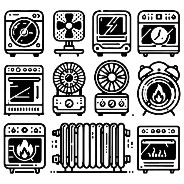 conjunto de aparatos domésticos Icono de línea Ilustración de stock del conjunto Icono de ventilador eléctrico de golpe editable Símbolo