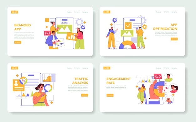 Conjunto de aplicaciones de marca desarrollo y optimización de aplicaciones móviles diseño de interfaz de usuario tráfico