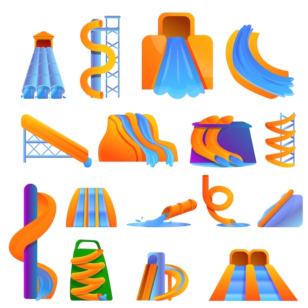 Vector conjunto aquapark, estilo de dibujos animados