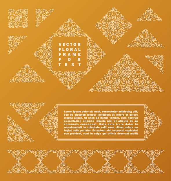 Conjunto árabe de elementos de contorno de diseño dorado de lineart de marcos Patrón de marco oriental para restaurante