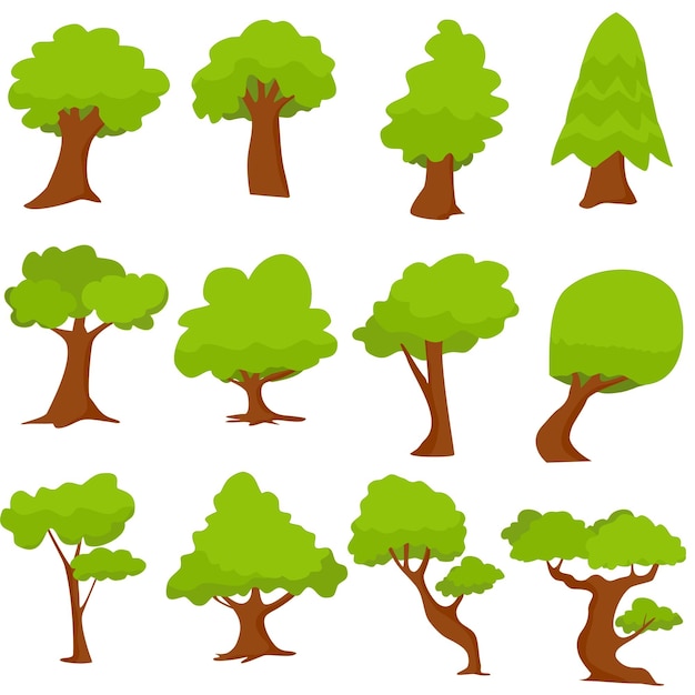 Conjunto de árbol aislado en fondo blanco