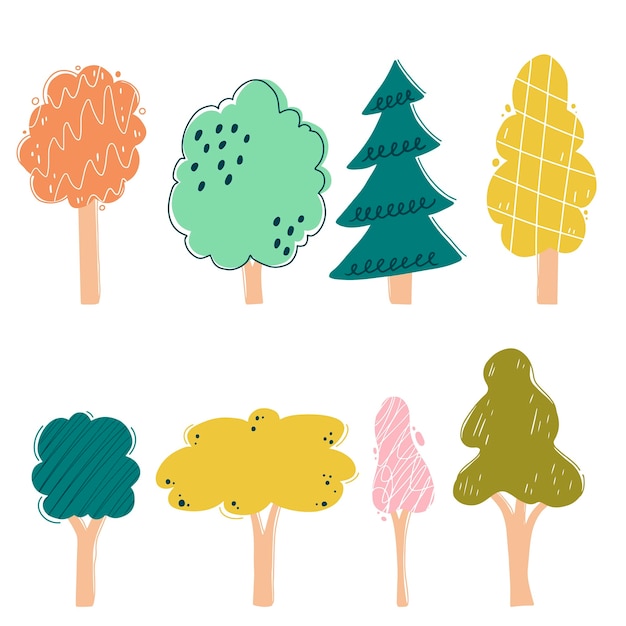 Conjunto de árbol de dibujos animados. Ilustración simple.