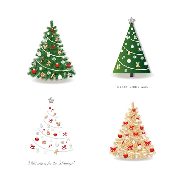Conjunto árbol de navidad decorado.