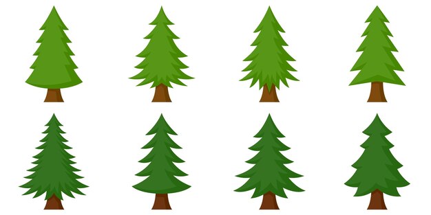 Conjunto de árbol de Navidad en estilo plano aislado