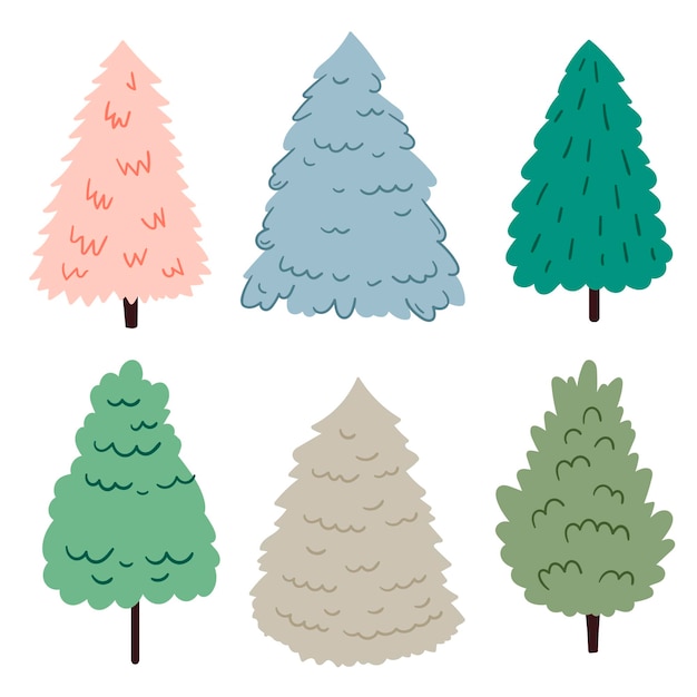 Conjunto de árbol de Navidad. Ilustración vectorial