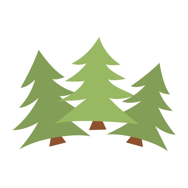 Conjunto de árboles de abeto de dibujos animados verdes vectoriales Ilustración de planta de hoja perenne de bosque o bosque Icono de arte de línea de árbol de NavidadxA