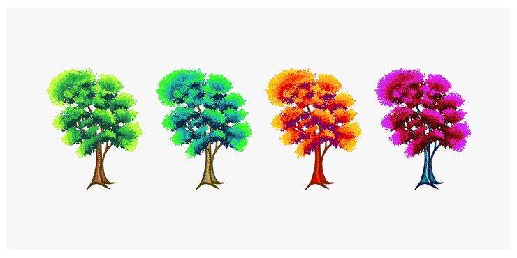 Vector conjunto de árboles aislados sobre un fondo blanco vector ilustración de árboles coloridos