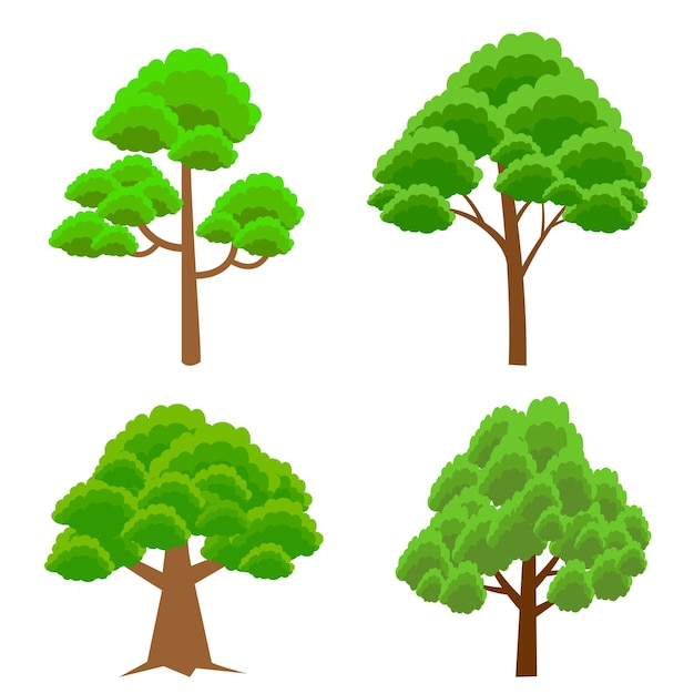 Conjunto de árboles Árbol de ilustración vectorial para diseño de juegos o naturaleza paisajística en el parque