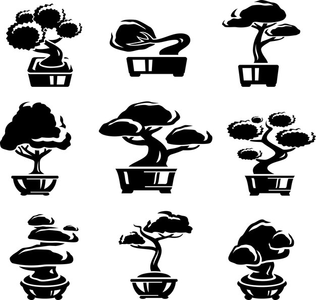 Conjunto de árboles bonsai vector