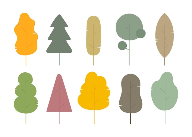 Conjunto de árboles de diferentes colores en estilo plano Diseño de ilustración vectorial