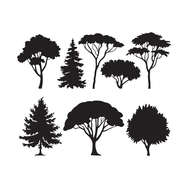 Conjunto de árboles de diseño de silueta de arte vectorial