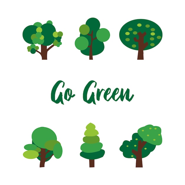 Conjunto de árboles estilizados planos Ilustración de vector natural Ilustración de vector de árbol de vista lateral