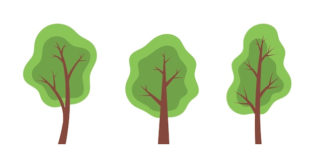 Conjunto de árboles con follaje verde Plantilla para decoración Naturaleza y bosque Ilustración de vector plano