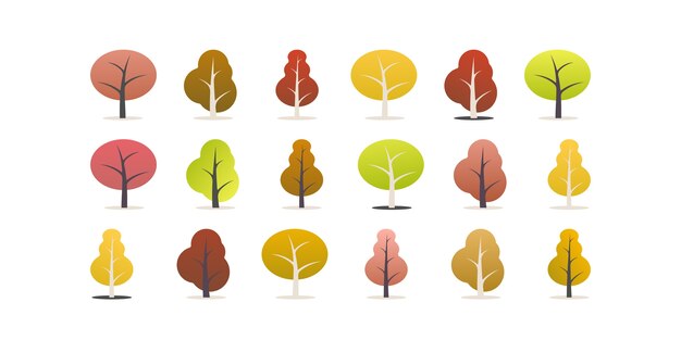 Conjunto de árboles. Ilustración de dibujos animados de temporada de otoño