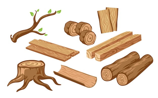 Conjunto de árboles y madera arte vectorial