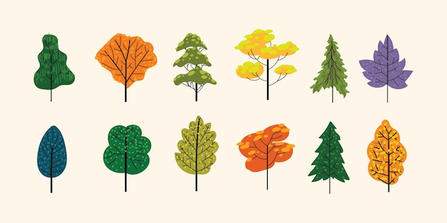 Conjunto de árboles naturaleza icono vector ilustración