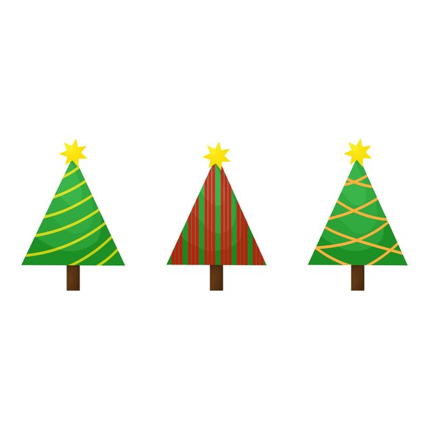 Conjunto de árboles de Navidad aislado sobre fondo blanco.